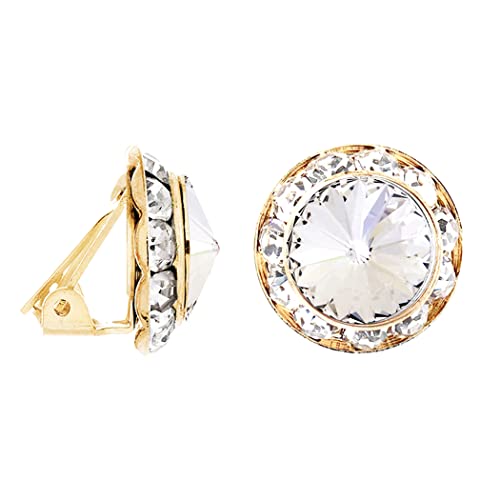 Rosemarie & Jubalee Women's Timeless Classic Statement Clip On Halo Earrings Made With Premium Crystals - color: 20mm, Clear Crystal Gold Tone