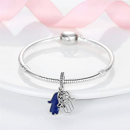 KUNSIR Charms Beads fits Pandora Charm bracelets for Woman 925 Sterling Silver Dangle Pendant Bead Jewelry Beads Gifts Happy Birthday Charms for Women Bracelet&Necklace - style: Devil's Eye Palm Charm