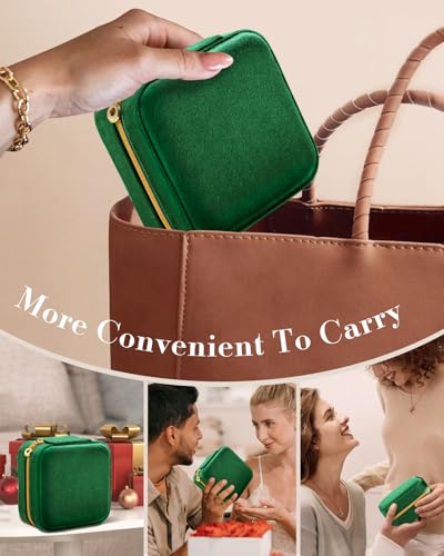 Bistup Travel Jewelry Case - Small Jewelry Organizers and Storage Box for Women Girls Teens Cute Traveling Jewelry Holder with Mirror Little Tiny Compact Modern Unique Aesthetic Pretty, Geen - style: All Green