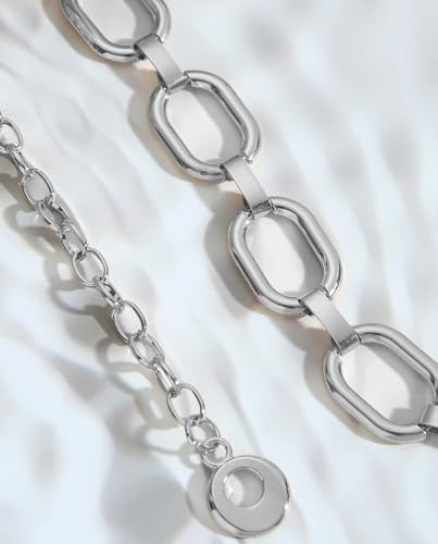 Eohak O-Ring Metal Waist Chain for Women Adjustable Metal Waist Belt Belly Link for Jeans Dress - color: Silver-oval