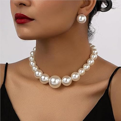 Faux Pearl Choker Necklaces for Women Large Chunky Pearl Necklace Dainty Statement Bride Wedding Jewelry - style: Chunky Pearl