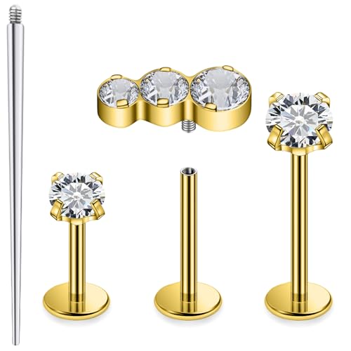 20G 18G 16G Astm F136 Titanium Internal Thread Flat Back Earrings Nose Studs Tragus Forward Helix Conch Cartilage Lobe Earring Stud Medusa Labret Monroe Lip Ring Piercing Jewelry For Women Men - color: 14K Gold Filled, size: 20G-6MM/7MM/8MM Bar-Style 1