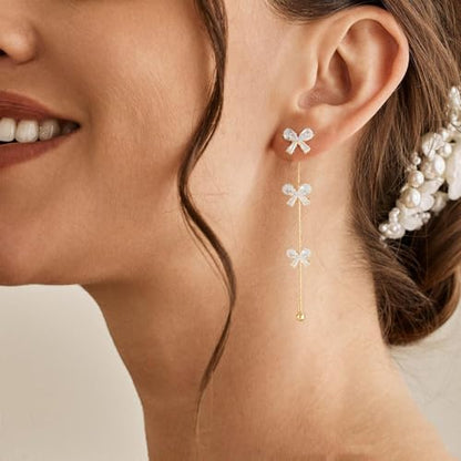 Dangle Earrings for Women Trendy, 14K Gold Plated CZ Huggie Drop Earrings, Dainty Long Chain Prom Wedding Jewelry Gift for Her - style: Butterfly CZ