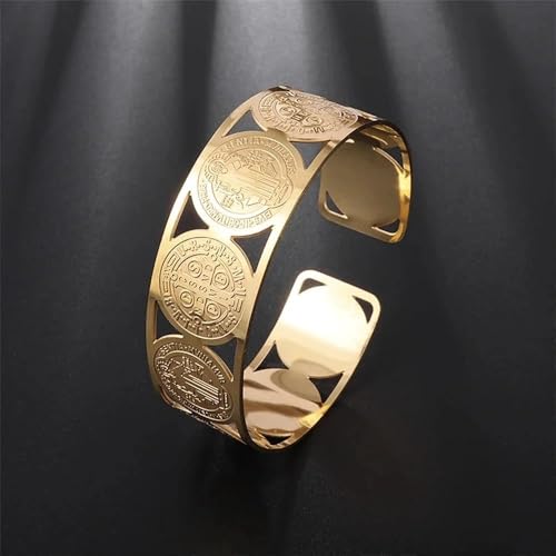 My Daily Styles Stainless Steel Cross St. Benedict Religious Christian Open End Cuff Bangle