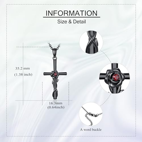 Halloween Necklace 925 Sterling Silver Black Rose Rib Cage Heart Pendant Necklace Halloween Jewelry Gifts for Women Gothic Party - style: Cross