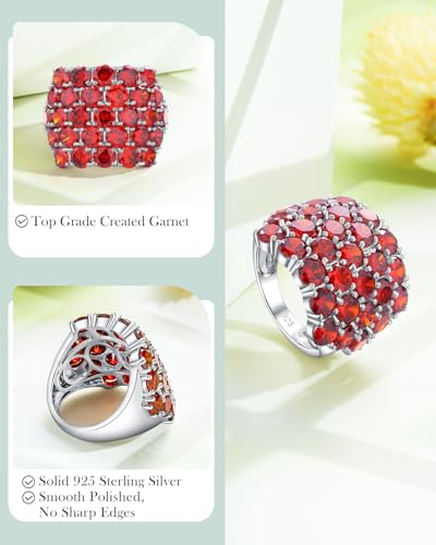925 Sterling Silver Pave Birthstone Chunky Statement Rings for Women Men | 14K Gold Plated/Silver Large Dome Ring Birthday Cocktail Jewelry,Size 6 to 10(with Gift Box) - color: 01-Created Garnet-Jan.