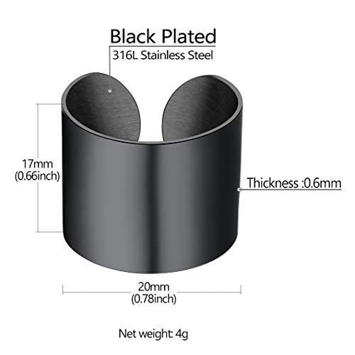 Stainless Steel Open Band Ring for Men Women 18K Gold/Black Plated Brush/Smooth Surface Rings Set Minimalist Jewelry(with Gift Box) - color: 07-Black 17mm Smooth Surface