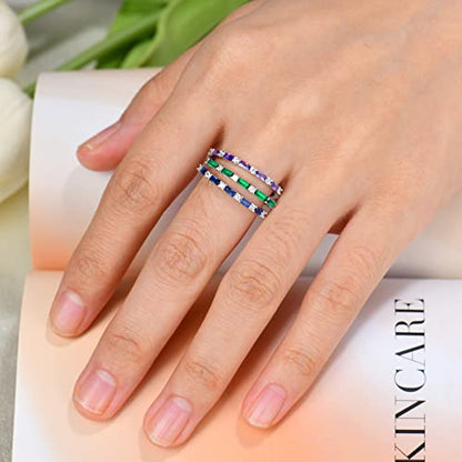 JO WISDOM 925 Sterling Silver Wedding Band for Women Thin Stacking Ring Half Cubic Zirconia Eternity Engagement Ring - color: 05-May-emerald