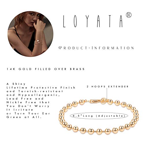 LOYATA Chain Bracelet Gold Link 14K Gold Plated Dainty Pearl Bracelet Simple Jewelry Gift for Women - style: Bead Ball