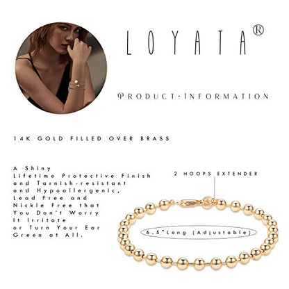 LOYATA Chain Bracelet Gold Link 14K Gold Plated Dainty Pearl Bracelet Simple Jewelry Gift for Women - style: Bead Ball