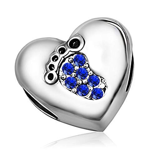 KunBead January-December Birthstone Footprint Heart Birthday Love Bead Charms Compatible with Pandora Bracelet for Mom Daughter Grandma Granddaughter - color: September