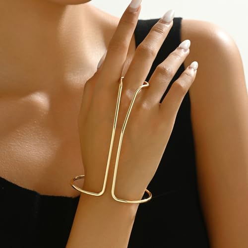 Gold Hand Ring Bracelet for Women Minimalism Trendy Adjustable Bracelet Open Cuff Bangle Jewelry Dainty Body Wrist Bracelet Middle Finger Ring