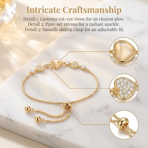 Heart Bracelet Gold Adjustable Slider Chain Bracelets for Women Charm Plated Copper Link Jewelry Dainty Fashion Wrist Accessory