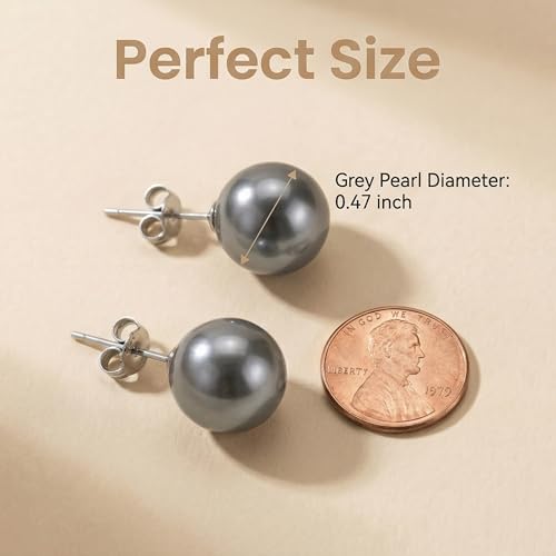 Pearl Stud Earrings Multicolor Shell Beads Pearl Hypoallergenic Stud Earrings Ocean Shell Pearl Jewelry - color: Grey