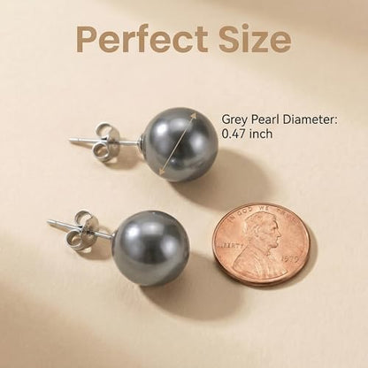 Pearl Stud Earrings Multicolor Shell Beads Pearl Hypoallergenic Stud Earrings Ocean Shell Pearl Jewelry - color: Grey