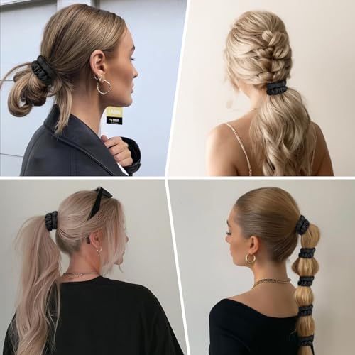 6Pcs Silk Hair Ties 100% Pure Mulberry Silk Scrunchies for Women Girls | No Hair Crease, Anti Frizz, Gentle Hold, No Damage, Black*6 - color: Black