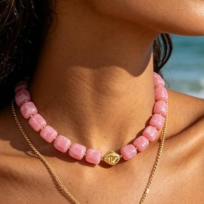 Dopamine Necklace UV Reactive Colorful Rainbow Beaded Necklace Dopamine Jewelry Set Color Changing Mood Necklaces Bracelet Earrings Summer Beach Vacation Gift for Women - color: A13:pink beads