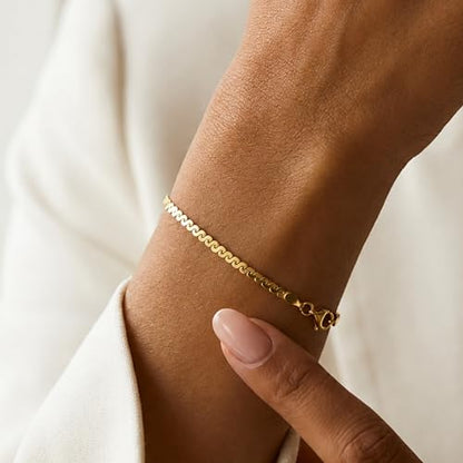 Dainty Sarpatin Chain Bracelet for Women | 925 Sterling Silver 14K Gold Plated Thin Gold Bracelet | Minimalist Serpentine Chain Stackable Jewelry Gift