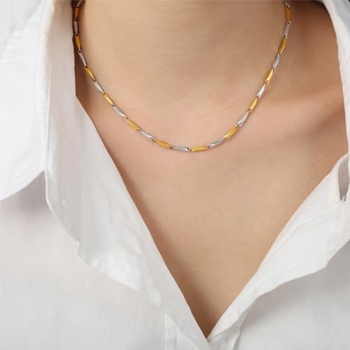 Jean Beau Gold Choker Necklace for Women, Simple 18K Gold Plated Adjustable Link Chain Prom Jewelry Gifts - color: Gas