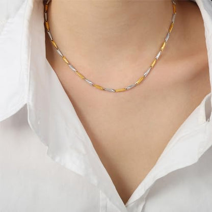 Jean Beau Gold Choker Necklace for Women, Simple 18K Gold Plated Adjustable Link Chain Prom Jewelry Gifts - color: Gas