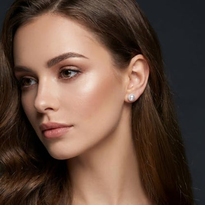 24 Pairs Pearl Studs Earrings for Women, Faux Simulated Pearl Earrings 4 Mixed Sizes Round Ball Pearls Stud Earring Set - color: White, Clear