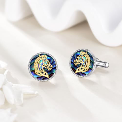 Cufflinks for Men Sterling Silver Abalone Shell Tuxedo Shirt Cuff Links Jewelry for Men Father Business Groomsmen - style: horse