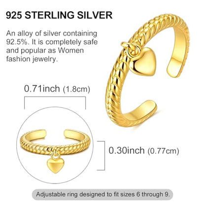 925 Sterling Silver Adjustable Rings for Women 14K Gold Plated Thumb Rings | Stackable Statement Eternity Rings Dainty Starfish Star Moon Heart Lucky Open Ring Trendy Jewelry Birthday Gifts for Ladies - color: Love Snake Bone Pattern Ring