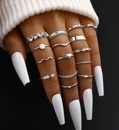 iF YOU 25 Pcs Gold Stackable Ring Set for Women, Chunky Knuckle Finger Midi Rings, Silver Simple Stacking Cute Rings Pack Trendy Stuff Jewelry Gift - style: 25 Silver chunky-size 4-8.5