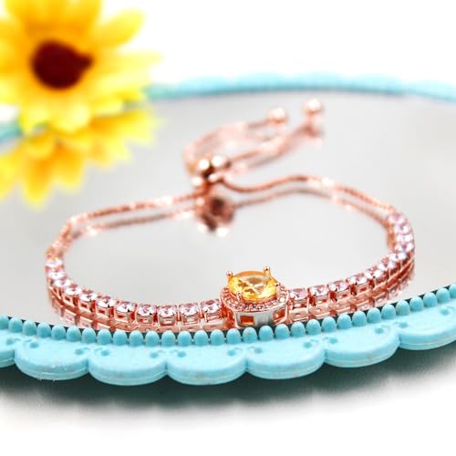 Sparkling CZ Tennis Bracelets for Women, Birthstone Slider Bolo Bracelets Trendy Birthday Valentine's Day Jewelry for Women Lady - color: Yellow