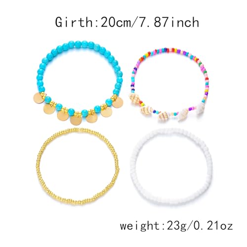 Boho Shell Ankle Bracelet Set for Women Gold Plated Adjustable Anklet Beach Inspired Foot Jewelry with Starfish & Pearl Charms - color: F