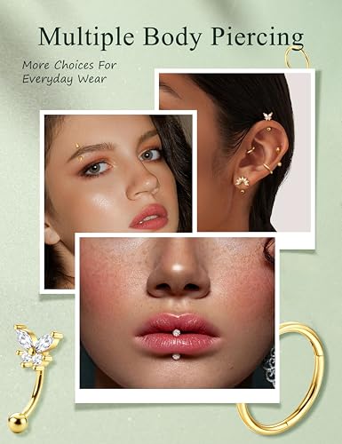 Ubjuliwa 12pcs 16G Rook Piercing Jewelry Eyebrow Rings Stainless Steel Belly Lip Ring Cartilage Hoop Rook Daith Earrings Tragus CZ Body Piercing Curved Barbell