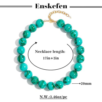 Chunky Beaded Necklaces for Women Statement Necklace | Bold Chunky Choker, Large Resin Beads, Adjustable Necklace, Boho Trendy Summer Beach Holiday Jewelry - color: Turquoise color
