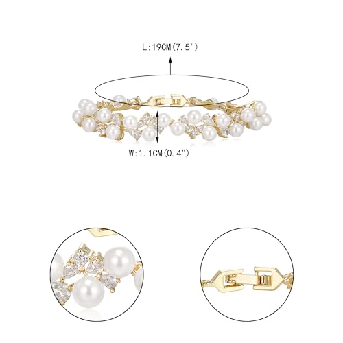 EVER FAITH Cubic Zirconia Pearl Bridal Prom Tennis Bracelet for Women | Elegant Pear CZ Wedding Jewelry Gift, for Bride Bridesmaid - style: Drop_Gold-Plated-Brass