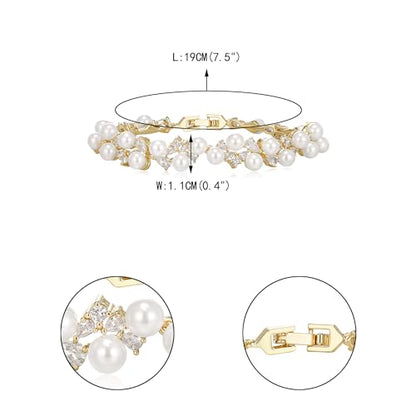 EVER FAITH Cubic Zirconia Pearl Bridal Prom Tennis Bracelet for Women | Elegant Pear CZ Wedding Jewelry Gift, for Bride Bridesmaid - style: Drop_Gold-Plated-Brass