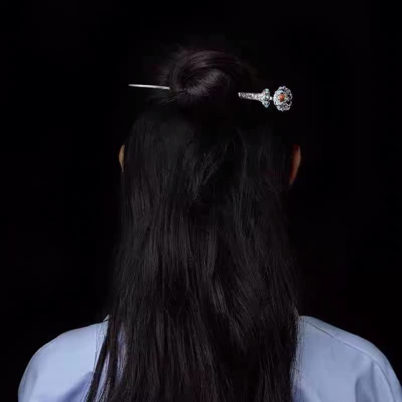 S925 Silver Plated RUYI Shape with Red Pearl Hairpin Chinese hanfu Style Hair Sticks Handmade Hair Clip Hair Accessories for Women Girls Long Hair (Ruyi) - color: Ruyi