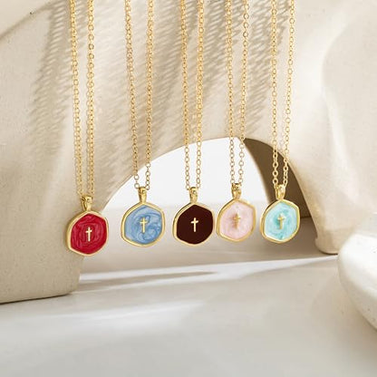 Tewiky Cross Necklace for Women 14k Gold Plated Cross Pendant Necklaces | Cute Necklaces for Women,Jewelry ,Graduation Gift for Her - color: Burgundy