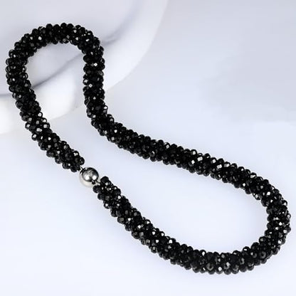 Hand Knotted Beads Statement Necklace Bracelet Jewelry Set Artificial Crystal Choker for Women- Handmade Beaded Strand Sparkly Faceted Crystal Rondelle-17inches, 30 Colors - color: Light Green-AB