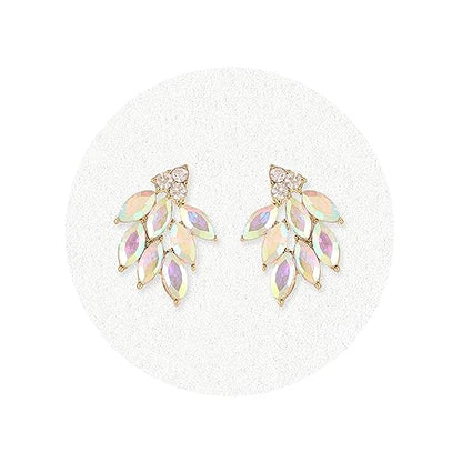 Rhinestone Stud Earrings for Women Small Dainty Crystal Cluster Drop Earrings for Girls Cute Costume Jewelry for Bridal Wedding Party Gift - color: AB