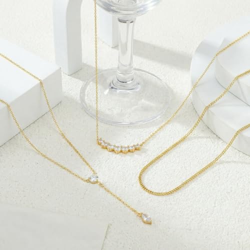 14k Gold Plated Layered Cubic Zirconia Pendant Necklace for Women | Gold Plated Clover Necklaces Stackable Dainty Cubic Zirconia Pendant Necklace，Mother's Day, Thanksgiving Jewelry Trendy gifts - color: Golden, style: Style4