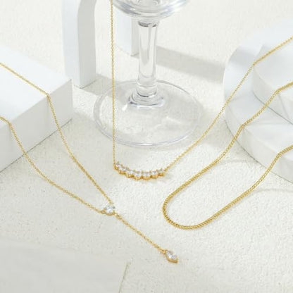 14k Gold Plated Layered Cubic Zirconia Pendant Necklace for Women | Gold Plated Clover Necklaces Stackable Dainty Cubic Zirconia Pendant Necklace，Mother's Day, Thanksgiving Jewelry Trendy gifts - color: Golden, style: Style4
