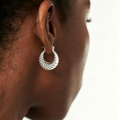 Gold Hoop Earrings for Women, 18K Gold Plated Chunky Huggie Hoop Earrings for Women Jewelry Gifts - color: Croissant Silver