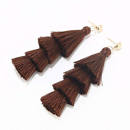 BaubleStar Bohemian Layered Tassel Drop Earrings for Women | Lightweight Statement Party Festival Jewelry - color: Chocolate