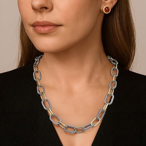 Mytys Women's Link Necklace 18k Gold Plated Double Twist Wire Gold and Silver 2 Tone Chain Necklaces Christmas New Year Jewelry - color: Gold & Silver 12