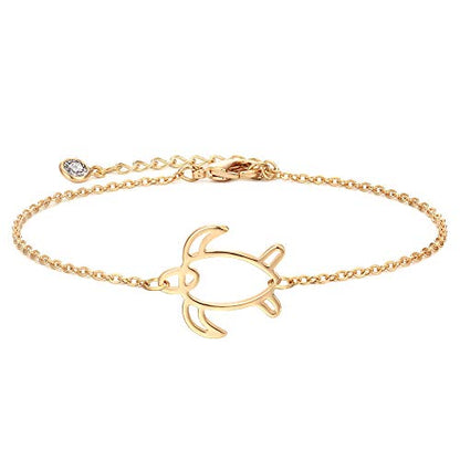 MEVECCO Dainty Chain Bracelets for Women, Layered and Charm Styles | 14K Gold Plated Brass, Select Cubic Zirconia Accents, Single and Multi-Row Structures for Refined Everyday Wristwear - style: Turtle