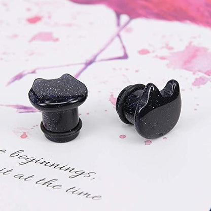 Cute Cat Natural Organic Stone Ear Plug Single Flare Ear Tunnel Gauge Stretcher Ear Expander Piercing 2g-5/8 - color: Blue Sandstone, Gauge=00g(10mm)
