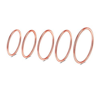 PROSTEEL Stainless Steel Rings Set, Women's Plain Band Knuckle Stacking Midi Rings Comfort Fit, Silver/Gold/Rose Gold/Black Tone, Multi Size #4-#12 - color: J 5 pcs-Rose Gold Plated Sterling Silver