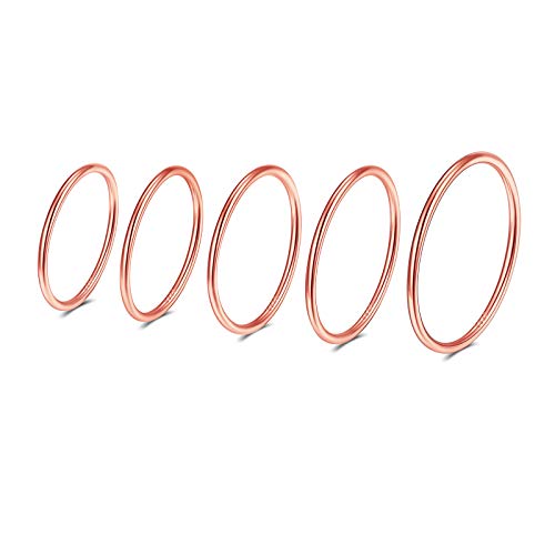 PROSTEEL Stainless Steel Rings Set, Women's Plain Band Knuckle Stacking Midi Rings Comfort Fit, Silver/Gold/Rose Gold/Black Tone, Multi Size #4-#12 - color: J 5 pcs-Rose Gold Plated Sterling Silver