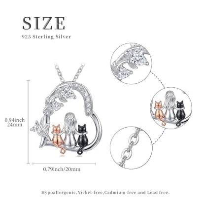 Heart Animal Necklace 925 Sterling Silver Cute Animal Pendant Jewelry Birthday Gifts for Women Girlfriend Mom Animal Lovers - style: 1-6 Two Cat