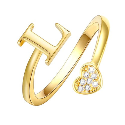 Lunvky Birthday Gifts Silver Initial Rings for Women Teen Girl Kids Trendy Stuff Dainty 14K Gold Plated Adjustable Heart Letter Thumb Rings Pinky Cute Jewelry Personalized Gift - color: Gold, size: Initial-L