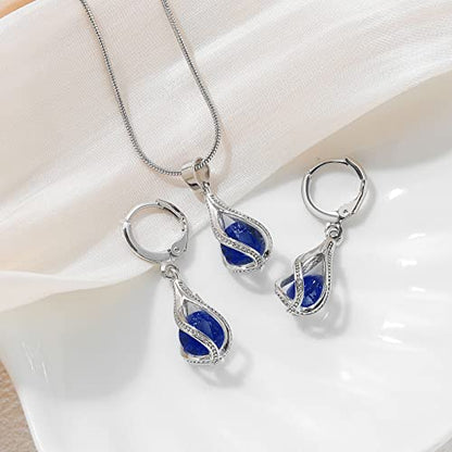 IFKM Silver Jewelry Sets for Women Rhinestone Crystal CZ Bridal Bridesmaid Accessories Necklace Earrings set for Wedding Prom Anniversary Birthday Gifts - color: Dark Blue
